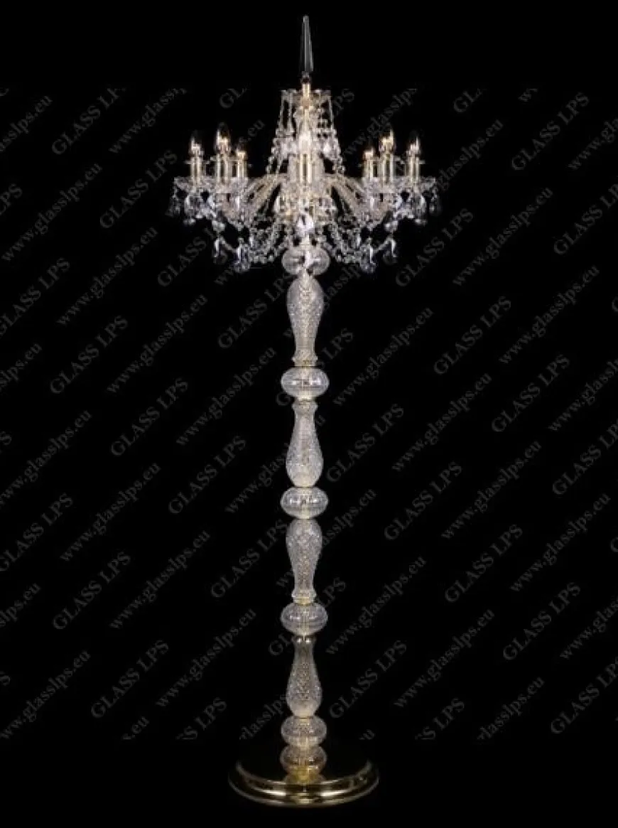 S41 009/08/1-A; GOLD, lip. - Glass LPS - lampa stojąca kryształowa